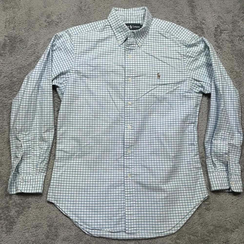 Ralph Lauren Shirt Men's M Blue Check Classic Oxford Button Down Flesh Pony OCBD
